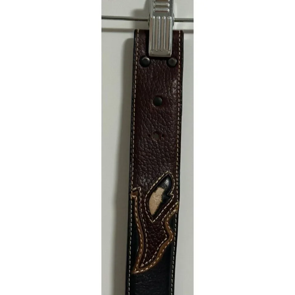 Larry Mehan Leather Belt‎ Sz 34 Western Silver Star Concho Intricate Stitching